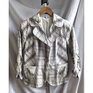 Vintage 90s DONNA DEGNAN Cream & Gray Plaid Windbreaker Blazer Size 10